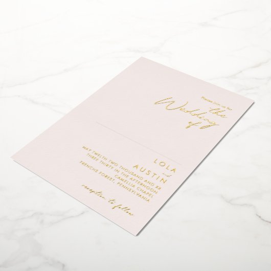 Moderne minimale blush en gouden weddenschap folie uitnodiging (Gedraaid)