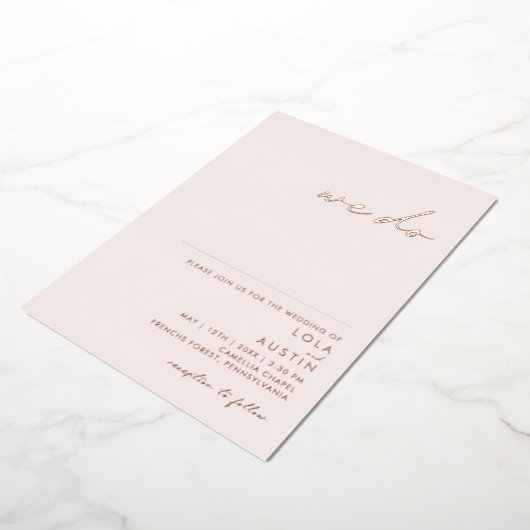 Moderne, minimale blush en Roos Gold die we met el Folie Uitnodiging (Gedraaid)