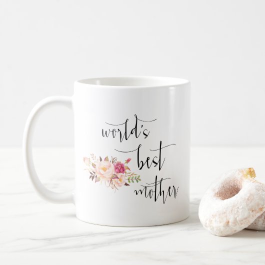 Moderne minimale blush Floral World's beste moeder Koffiemok (Met donut)