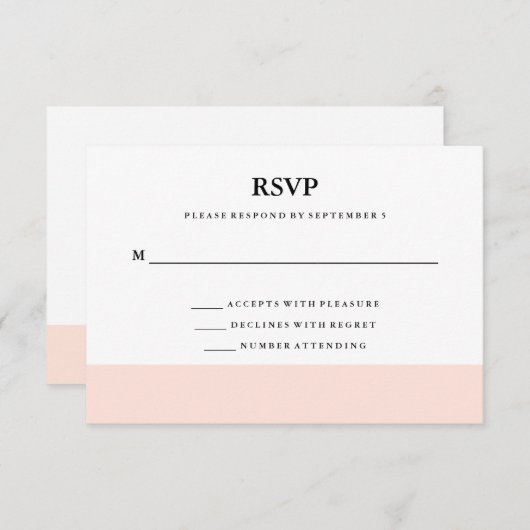 Moderne minimale Blush Pink Stripe RSVP (Voorkant / Achterkant)