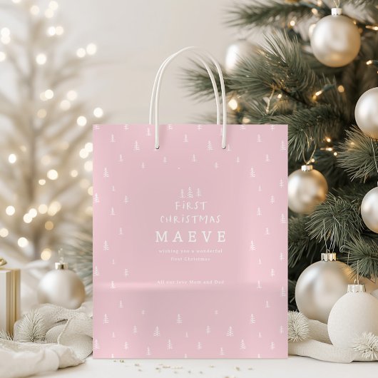 Moderne Minimale Blush Roze Eerste Kerstdag Medium Cadeauzakje
