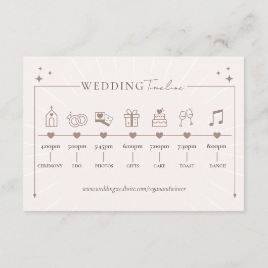 Moderne minimale Boho hemelse bruiloft tijdlijn Informatiekaartje (Voorkant)