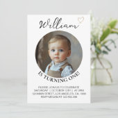 Moderne minimale Boho verjaardagsfoto uitnodiging (Staand voorkant)