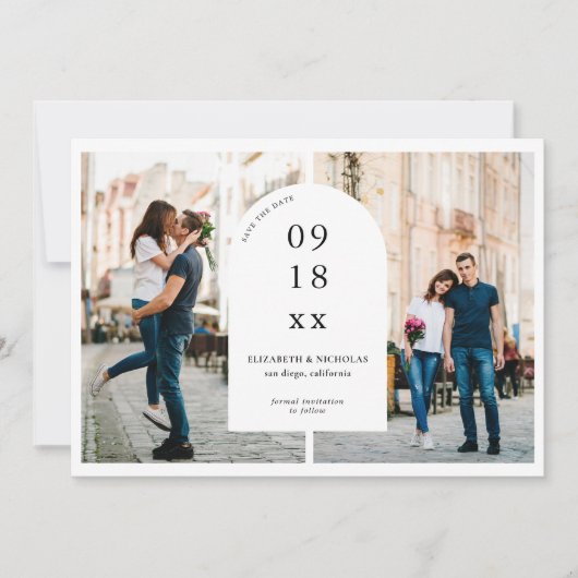 Moderne minimale boog | 3 Foto Opslaan van de datu Save The Date (Voorkant)