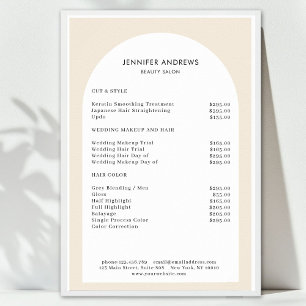 Moderne minimale boog salon prijslijst poster