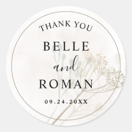 Moderne minimale botanische bruiloft ronde sticker