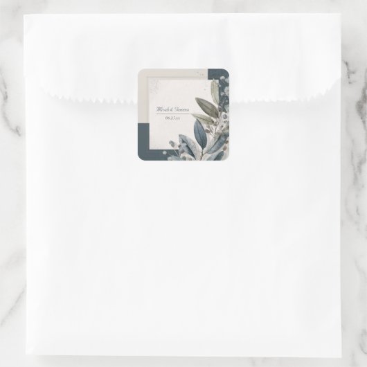 Moderne minimale botanische gebladerte geometrisch vierkante sticker (Tas)