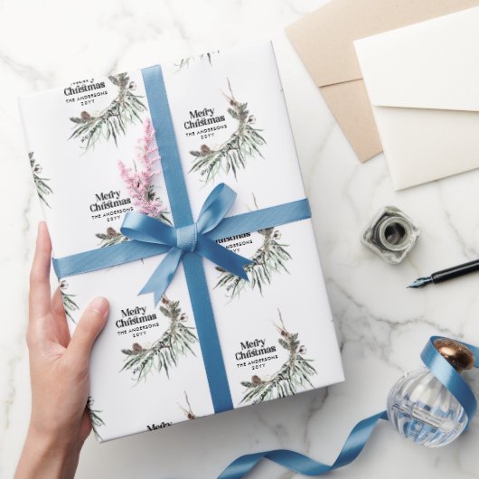 Moderne minimale botanische Kerstmis elegant Cadeaupapier (Geschenken)