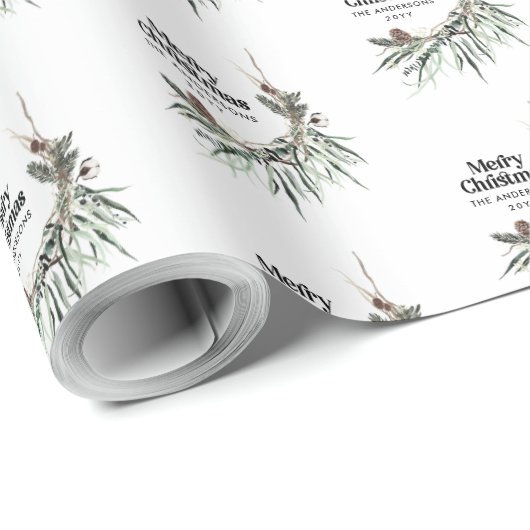 Moderne minimale botanische Kerstmis elegant Cadeaupapier (Rol Hoek)