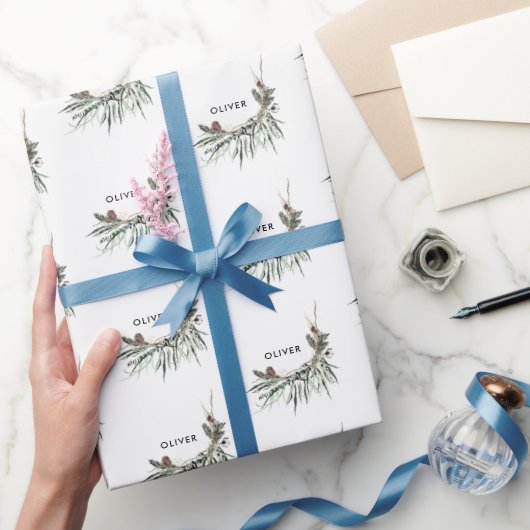 Moderne minimale botanische Kerstmis elegant Cadeaupapier (Geschenken)