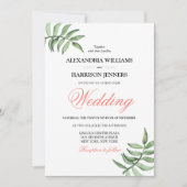 Moderne minimale botanische koraalgroene bruiloft kaart (Voorkant)