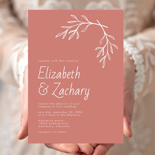 Moderne minimale botanische terracotta bruiloft kaart