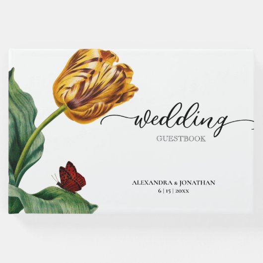 Moderne minimale botanische tulp bruiloft gastenboek (Voorkant)