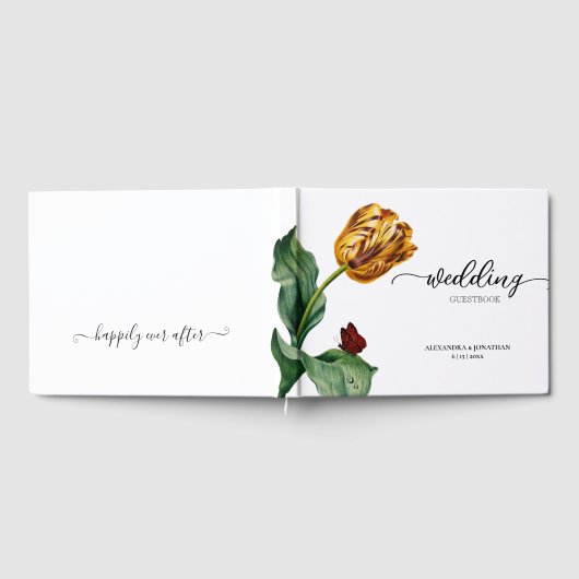 Moderne minimale botanische tulp bruiloft gastenboek (Volledig)