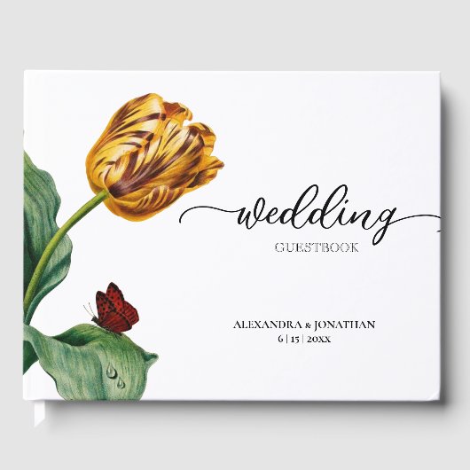 Moderne minimale botanische tulp bruiloft gastenboek (Voorkant)