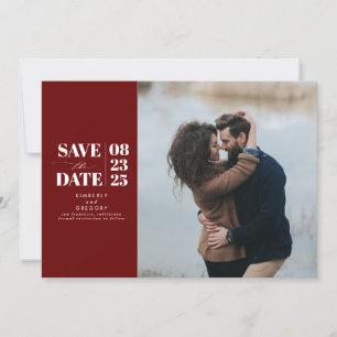 Moderne minimale Bourgogne Red bespaart de foto op Save The Date