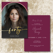 Moderne minimale Bourgondische boog veertigste ver Folie Uitnodiging