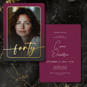 Moderne minimale Bourgondische foto veertigste ver Folie Uitnodiging