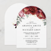 Moderne Minimale Bourgondische Rode Bloemen Trouwb Kaart (Voorkant / Achterkant)