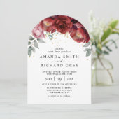 Moderne Minimale Bourgondische Rode Bloemen Trouwb Kaart (Staand voorkant)