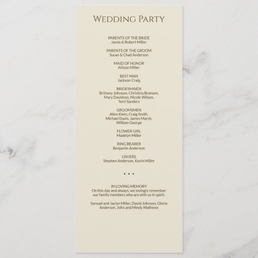 Moderne minimale brons & goud bruiloft ceremonie programmakaart (Achterkant)