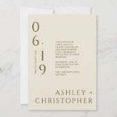 Moderne minimale brons & goud split date bruiloft kaart (Voorkant)