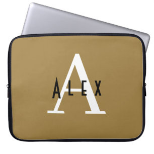 Moderne minimale Bronze Initiaal + Naam Monogram Laptop Sleeve