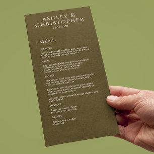 Moderne minimale bronzen bruiloft receptie menu