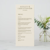 Moderne minimale bronzen & gouden bruiloft recepti menu (Staand voorkant)