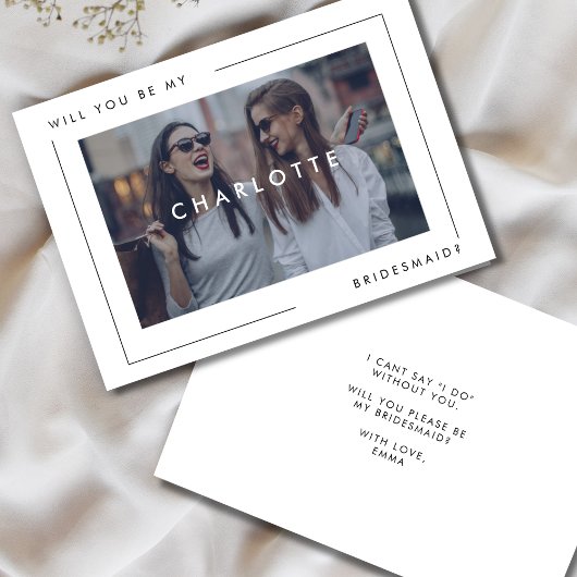 Moderne minimale bruidsmeisje voorstel foto aankondiging