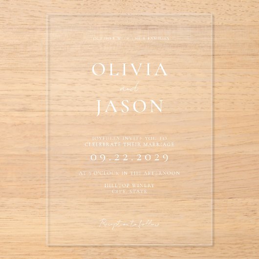 Moderne minimale bruiloft acryl uitnodigingen (Voorkant)