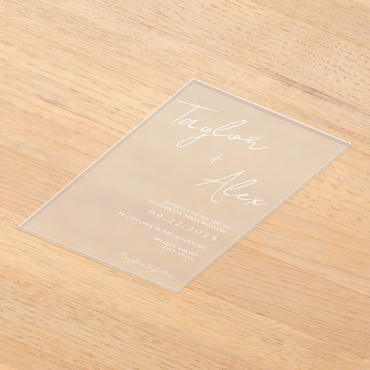 Moderne minimale bruiloft acryl uitnodigingen (Laagn)