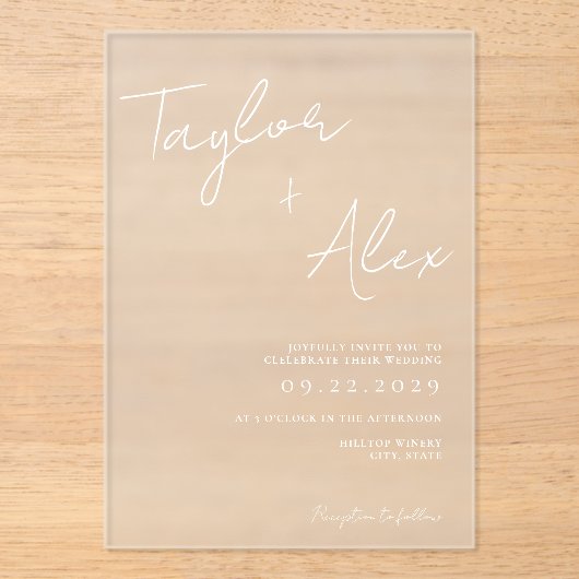 Moderne minimale bruiloft acryl uitnodigingen (Voorkant)