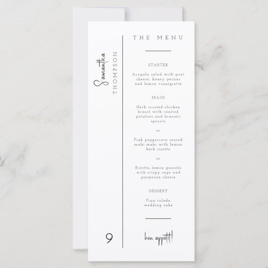 Moderne minimale bruiloft Dank u het menu Plaatska (Voorkant)