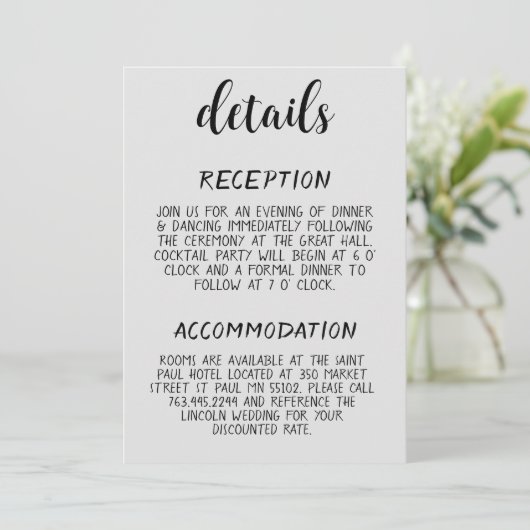 Moderne minimale bruiloft details behuizing Kaart (Staand voorkant)