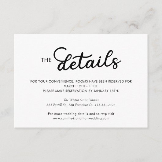 Moderne minimale bruiloft details behuizing Kaart (Voorkant)