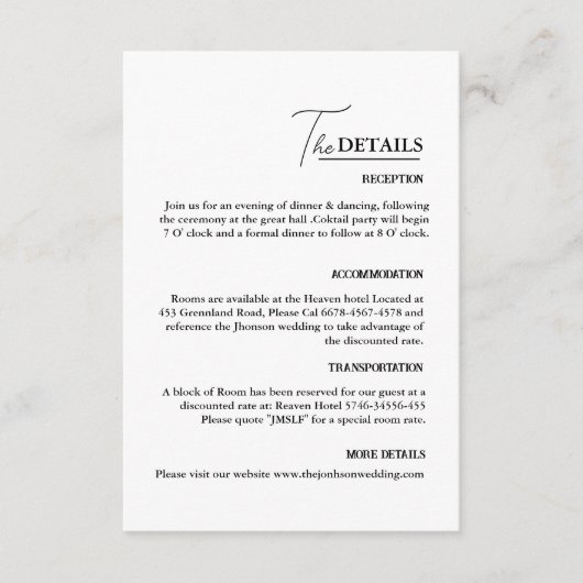 Moderne minimale bruiloft details informatiekaartje (Voorkant)