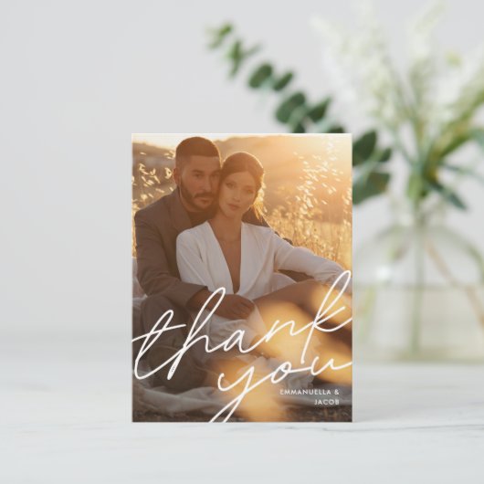 Moderne, minimale bruiloft foto bedankt voor je ka briefkaart (Staand voorkant)