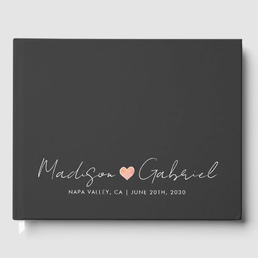 Moderne minimale bruiloft houtskool grijs bruiloft gastenboek (Voorkant)