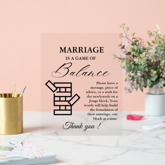 Moderne minimale bruiloft Jenga spel gastenboek te Acryl Bord (Huwelijk)