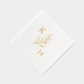 Moderne Minimale bruiloft Monogram Groene Bladeren Folie Servetten (Rechts)