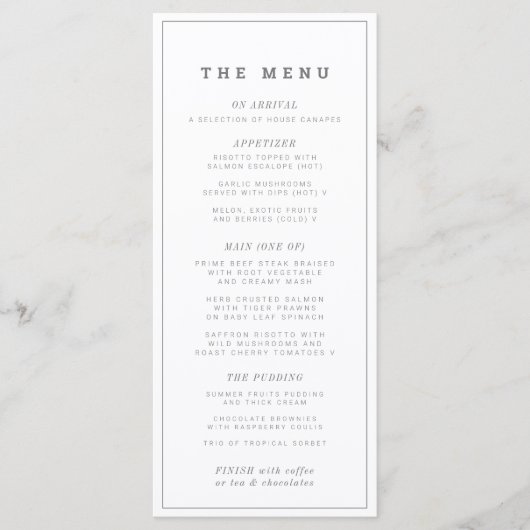 Moderne minimale bruiloft of evenement aangepaste  menu (Voorkant)