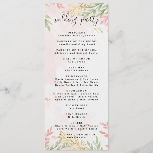 Moderne minimale bruiloft programma volgorde van e programmakaart (Achterkant)