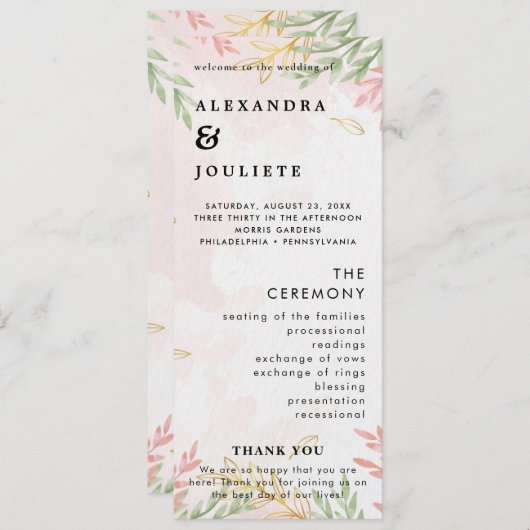 Moderne minimale bruiloft programma volgorde van e programmakaart (Voorkant / Achterkant)