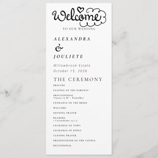 Moderne minimale bruiloft programma volgorde van e programmakaart (Voorkant)
