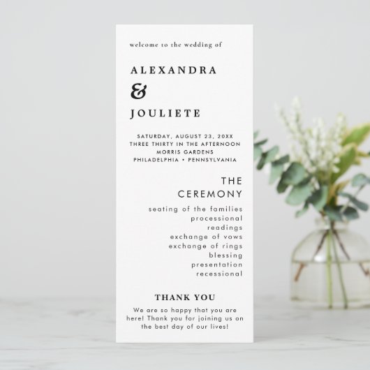 Moderne minimale bruiloft programma volgorde van e programmakaart (Staand voorkant)
