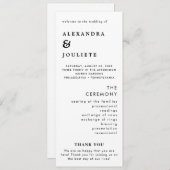 Moderne minimale bruiloft programma volgorde van e programmakaart (Voorkant / Achterkant)