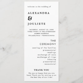 Moderne minimale bruiloft programma volgorde van e programmakaart