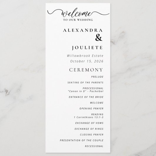 Moderne minimale bruiloft programma volgorde van e programmakaart (Voorkant)