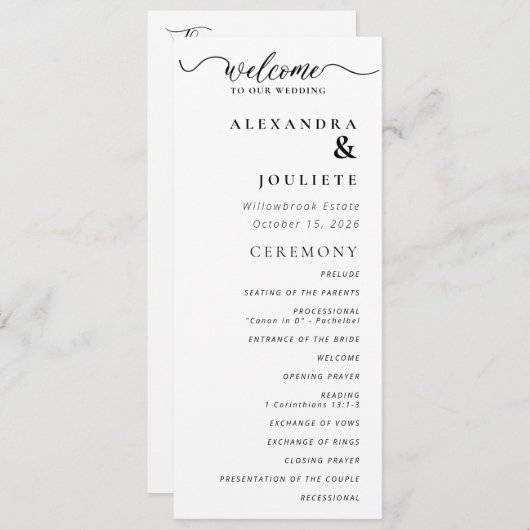Moderne minimale bruiloft programma volgorde van e programmakaart (Voorkant / Achterkant)